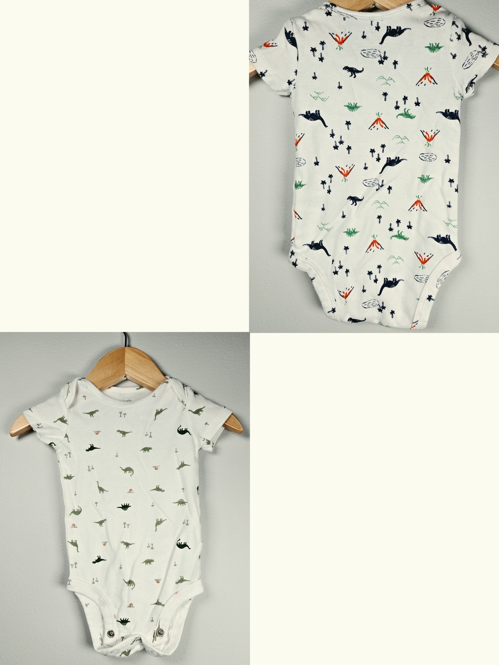Carter's White Short-Sleeve Dino Print One-Piece Bodysuit Cotton Layering.